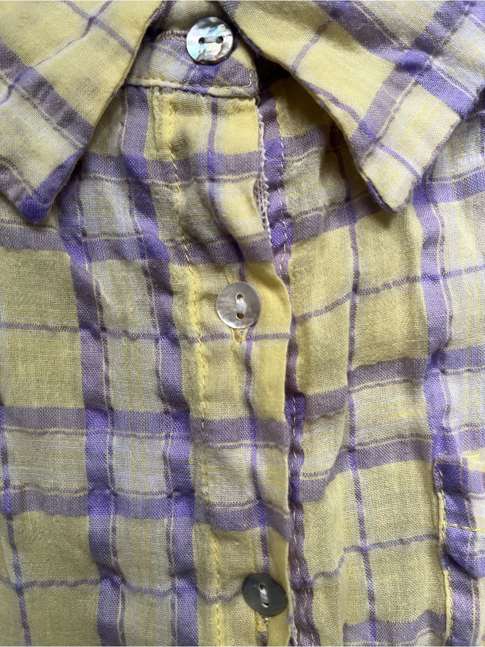 Pol Yellow Purple Lightweight 100% Cotton Oversized Crinkle Button Down Shirt S - Picture 3 of 8